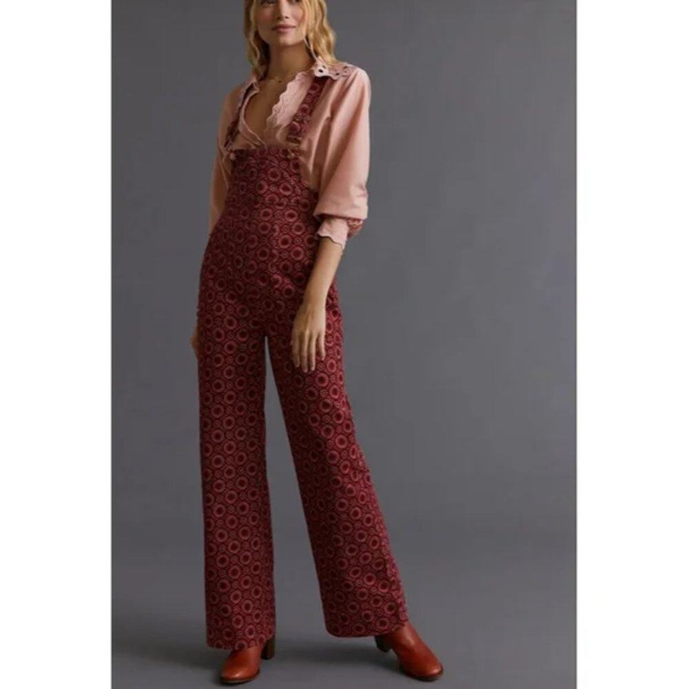 Anthropologie Pilcro Corduroy Overalls Relaxed Print